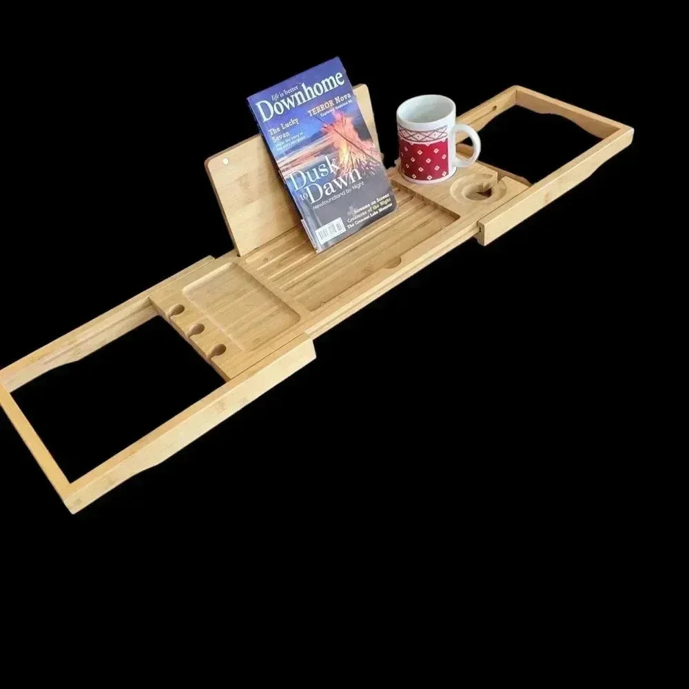 Bamboo Adjustable Caddy Tray Bed Bath Dining